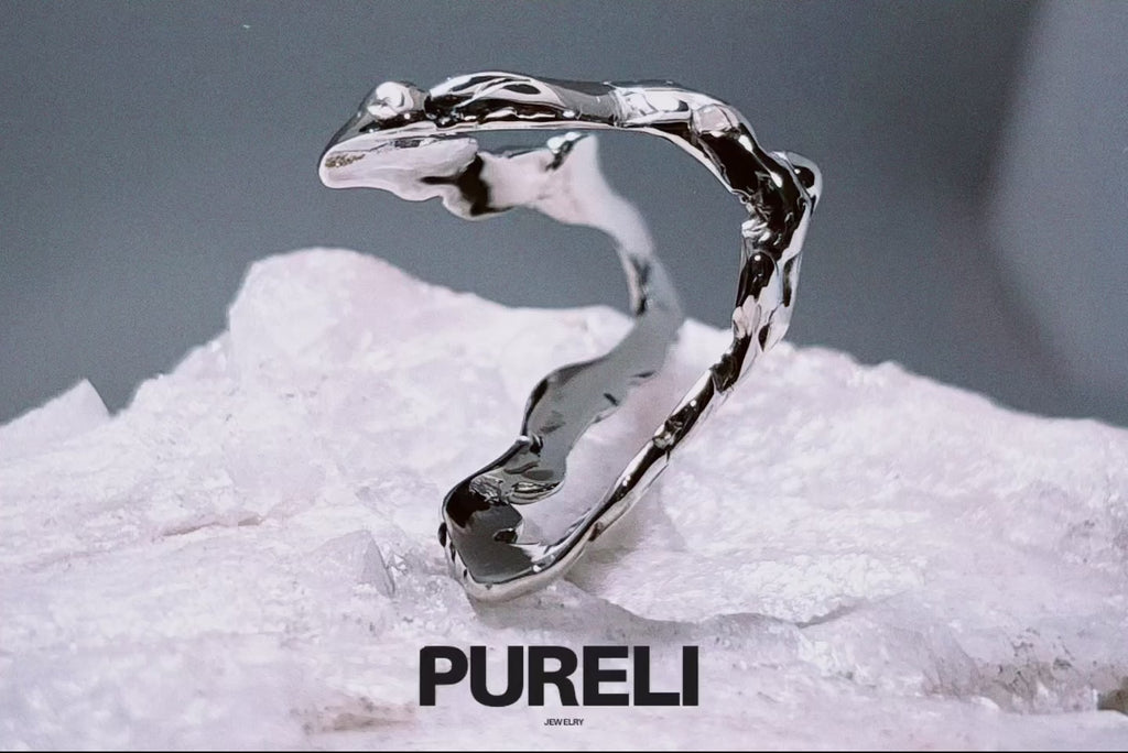 Molten Flow silver pleated ring